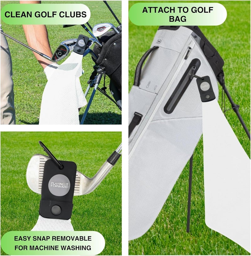 Playing It Forward Magnetic Golf Towels for Golf Bags with Clip & Ultra Strong Magnet - Waffle Weave Microfiber Towel for Secure Hold on Bags & Carts - Ideal Club Cleaner & Accessories - White - Image 3